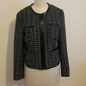 Michael Kors Black White Wool Tweed Blazer Jacket